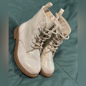 Glittery Ivory Kids Lace-Up Boots